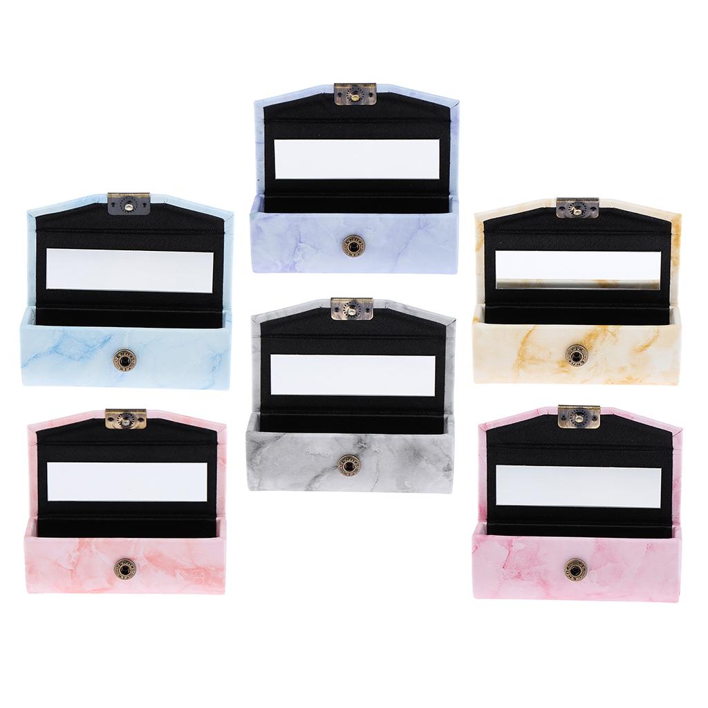 Stone Pattern Leather Lip Gloss Makeup Lipstick Holder Case With Mirror