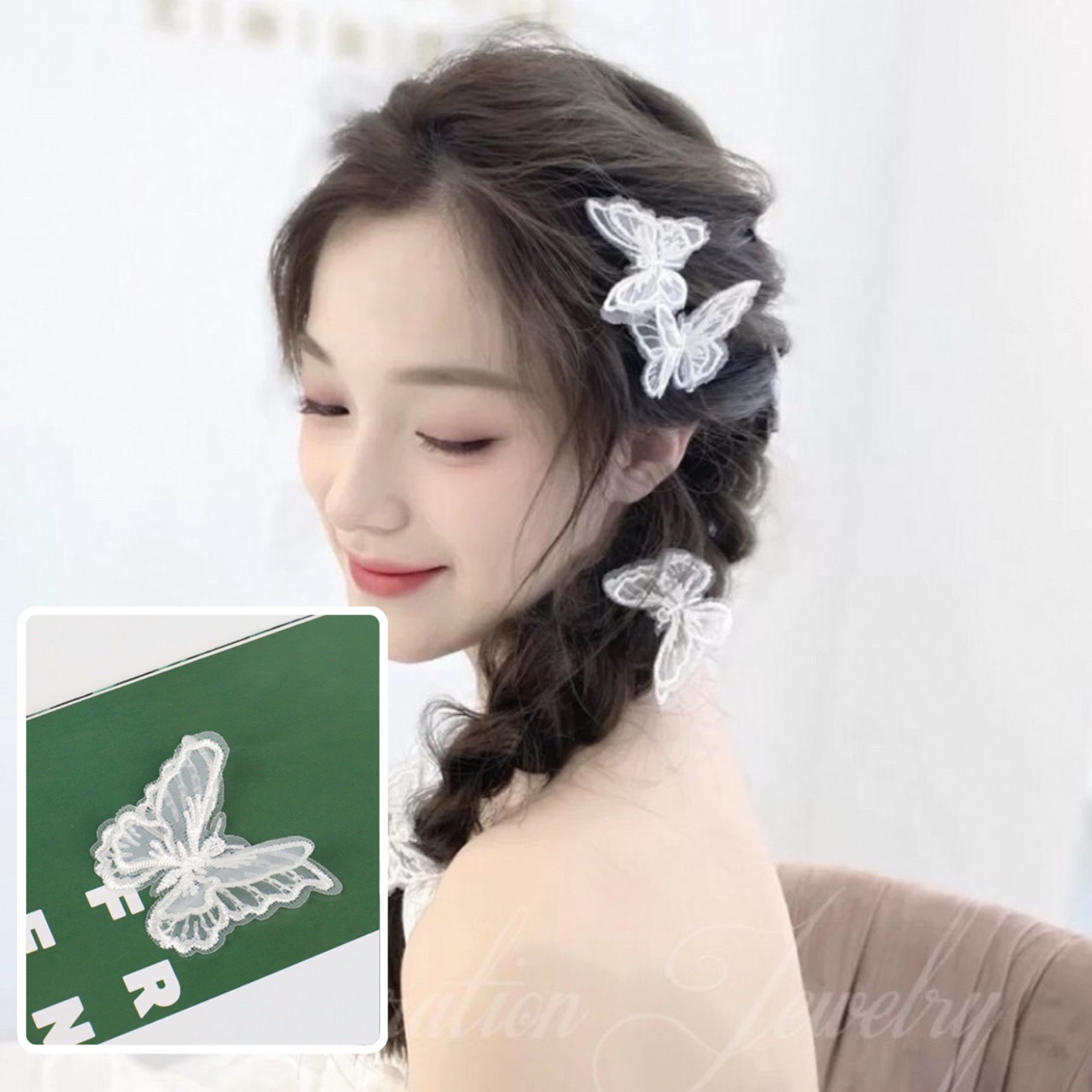 ￼Kẹp tóc hình bướm thêu phong cách thời trang Hàn Quốc Dễ Thương