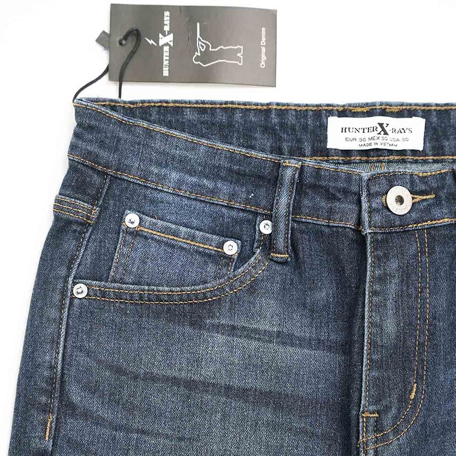 Quần Jeans Nam Cao Cấp HUNTER X-RAYS  Form Slimfit Thun Màu Xanh Đậm Phủ Dơ Bụi D27