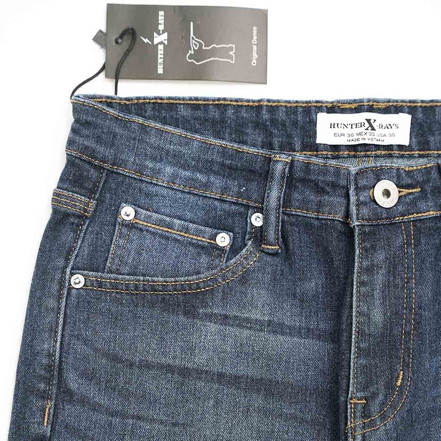 Quần Jeans Nam Cao Cấp HUNTER X-RAYS Form Slimfit Thun Màu Xanh Đậm Phủ Dơ Bụi D27