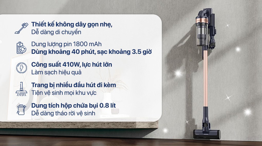 Máy hút bụi không dây Samsung VS15A60AGR7/SV - Hàng Chính Hãng
