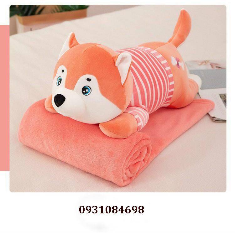 Bộ Chăn Gối Văn Phòng Heo, Bò, Chuột Xinh Kèm Chăn in 1 tiện lợi