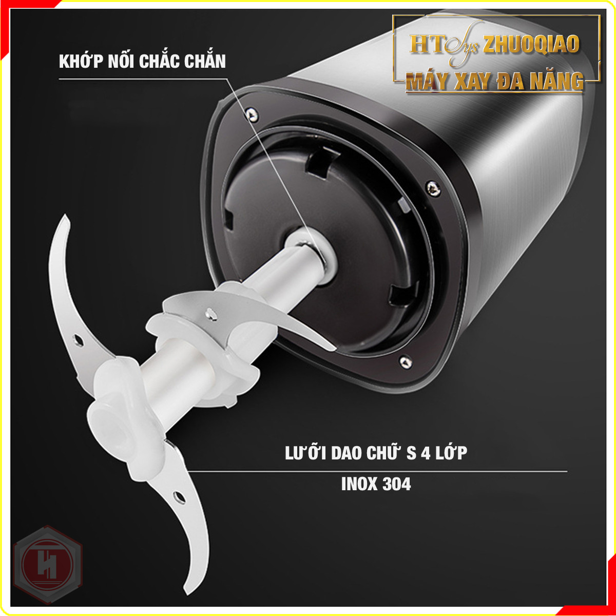 Máy xay đa năng HT SYS - ZHU0QIAO -300W - Máy Xay Hành, Tỏi, Rau Củ ,Thịt Dung Tích 2L - 4 Lưỡi dao - Cối inox 304 - Hàng Nhập Khẩu
