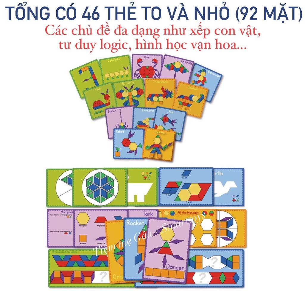 GIÁO CỤ MONTESSORI THẦN THÁNH LÀ ĐÂY PATTERN BLOCKS 140 PCS BỘ 6 HÌNH KHỐI 6 MÀU CƠ BẢN KÈM THẺ HƯỚNG DẪN VÀ HỘP ĐỰNG