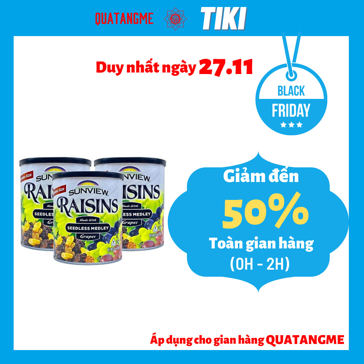 Combo 3 Hộp Nho Khô Mỹ KhôngHạt Sunview Raisins 425g