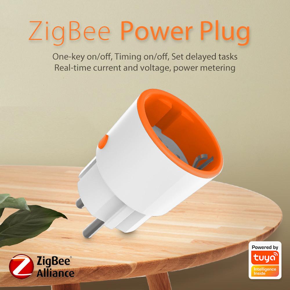 Tuya ZigBee 16A Intelligent EU-Plug Real-time Current Voltage Power Metering Countdown Plug Intelligent Home Scene Linkage Mobilephone APP Remotes Control Compatible with Alexa Google Home Voice Control