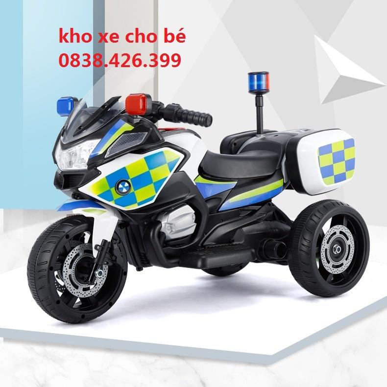 Xe máy điện đạp ga 3 bánh cảnh sát cho bé có nhạc đèn cho bé 2-5t