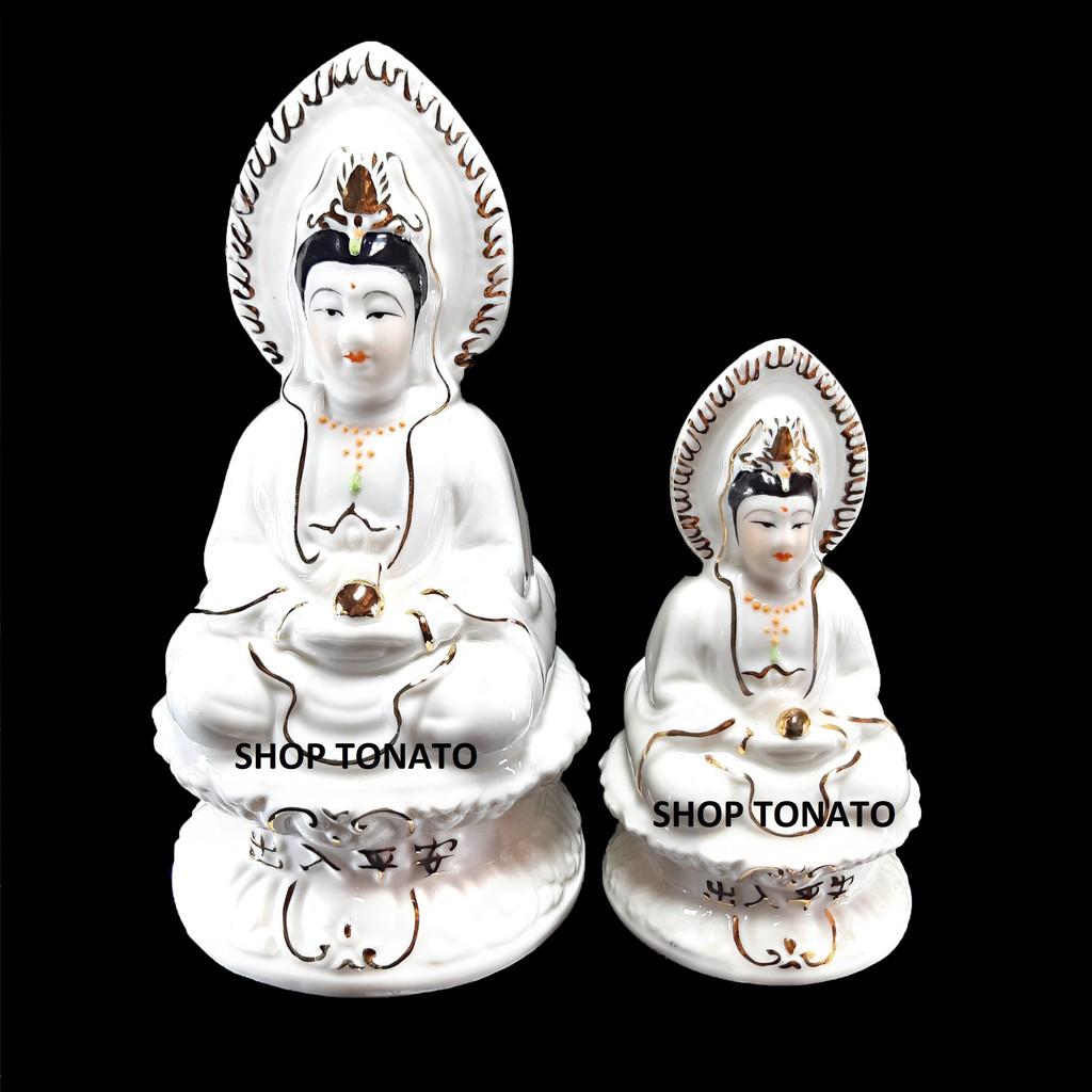 PHẬT QUAN ÂM 2 MẶT NGỒI NGỌC SỨ ĐỂ XE Ô TÔ CAO 13CM,19CM