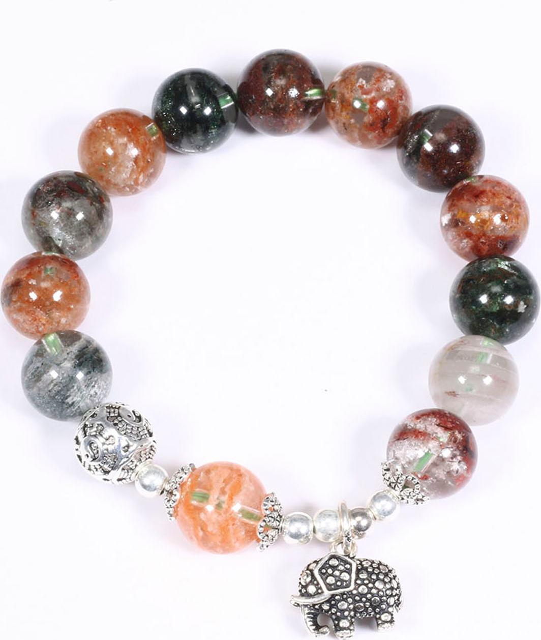 Vòng tay đá thạch anh ưu linh mix charm cầu họa tiết bát quái hạt đá 10mm - Ngọc Quý Gemstones