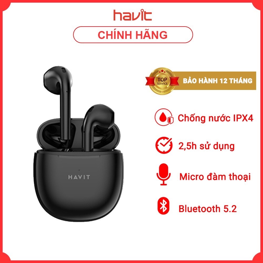 Tai Nghe Bluetooth True Wireless HAVIT TW932, Bluetooth 5.2, Âm Bass Tăng Cường, Driver 13mm - Hàng Chính Hãng