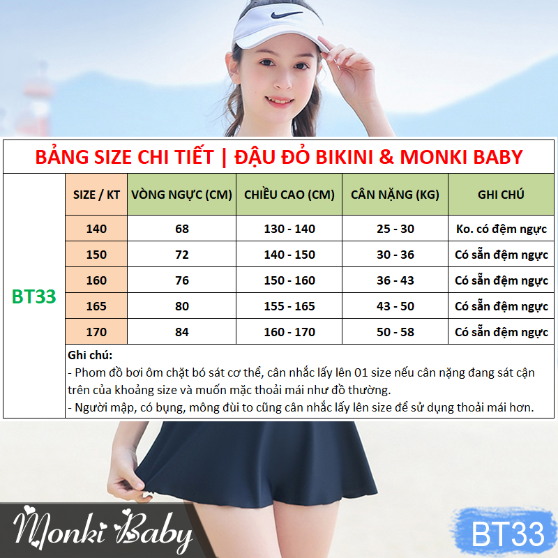 Set bơi bé gái liền thân quần đùi kèm chân váy rời, size lớn từ 25-58kg, hàng chuẩn sản xuất tại Quảng Châu, style trẻ trung cho tuổi teen, chất đẹp mịn mát | BT33