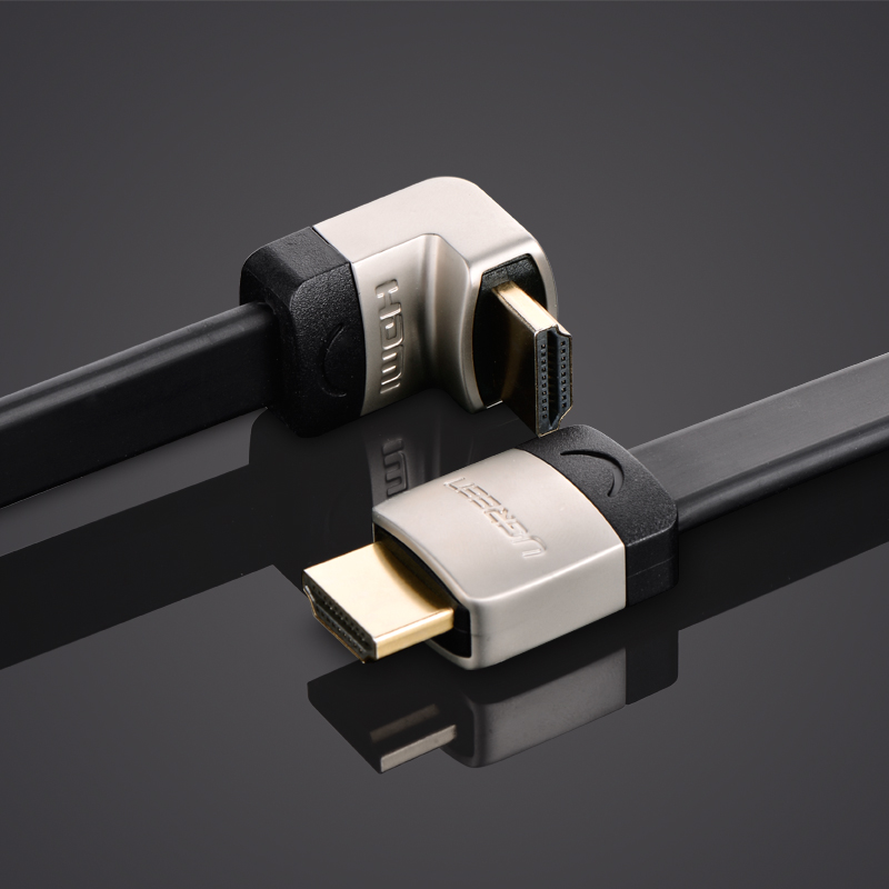 Cáp HDMI đầu đúc hợp kim dẹt vuông góc 90° UP (bẻ lên) dài 2M UGREEN HD122 10279 (ĐEN) - Hàng chính hãng