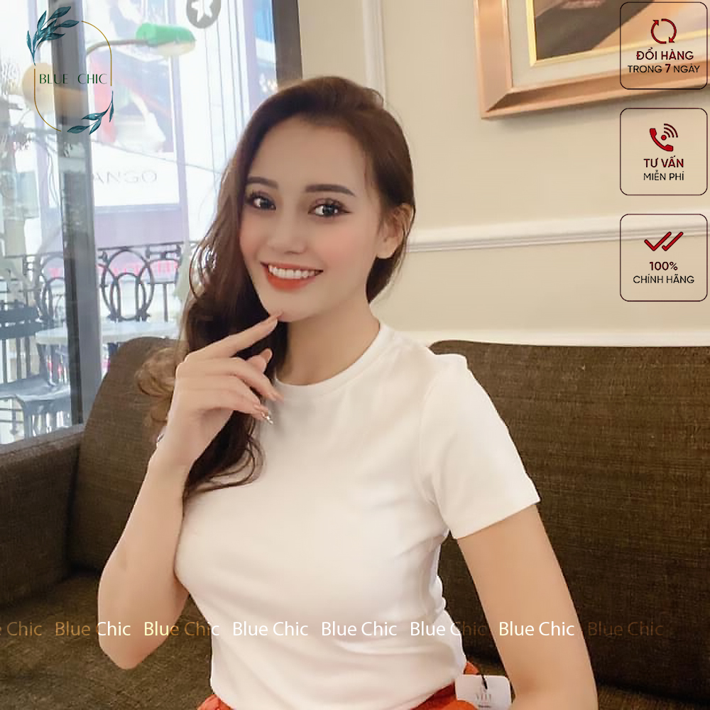 Áo phông nữ, áo thun nữ cổ tròn Blue Chic cộc tay ngắn dáng ôm body thun cotton trơn màu trắng đen xanh đỏ be hồng đỗ đỏ