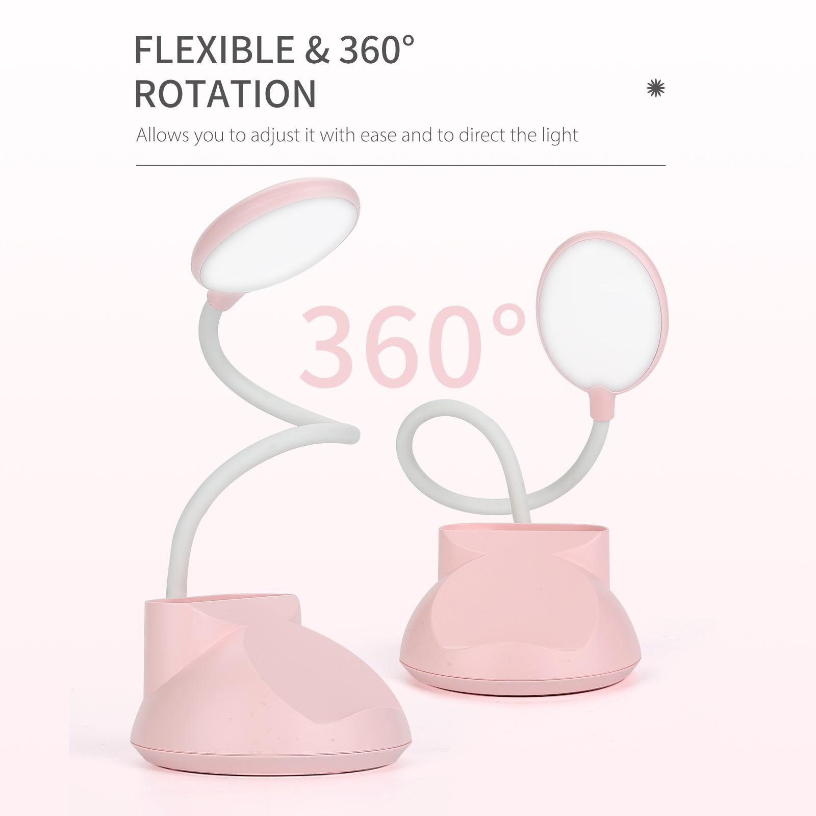 Đèn để bàn 3 chế độ có giá đỡ bút và đế để điện thoại 360 độ, linh hoạt