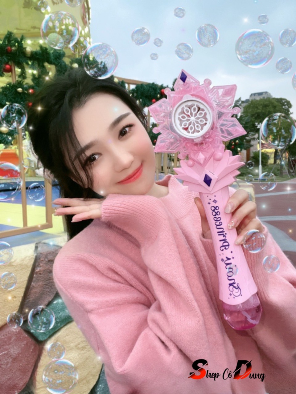 Đồ Chơi Gậy Phép Thuật Thổi Bong Bóng mẫu bông tuyết Có Nhạc, đèn led lung linh kèm Dung Dịch Bong Bóng - Quà tặng ý nghĩa cho bé
