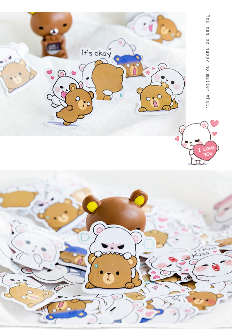 Sticker chủ đề Gấu Con Hug Hug - Hộp 45 miếng dán trang trí sổ tay Bullet Journal - M222