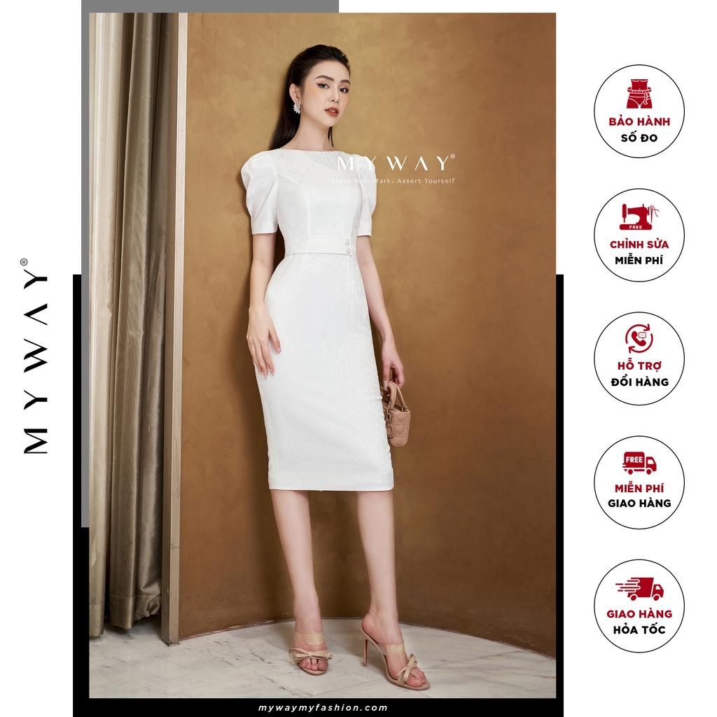 Đầm Nữ Công Sở Dự Tiệc MY WAY Dáng Bút Chì Ngắn Tay Xẻ Sau Sang Trọng 4MD0340