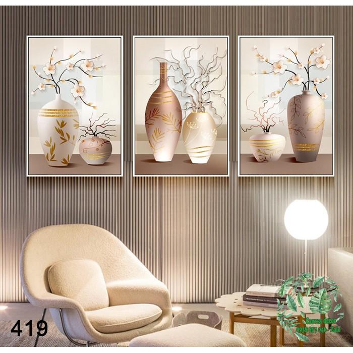 Bộ 3 tranh canvas treo tường Bình hoa tĩnh vật - mẫu 419