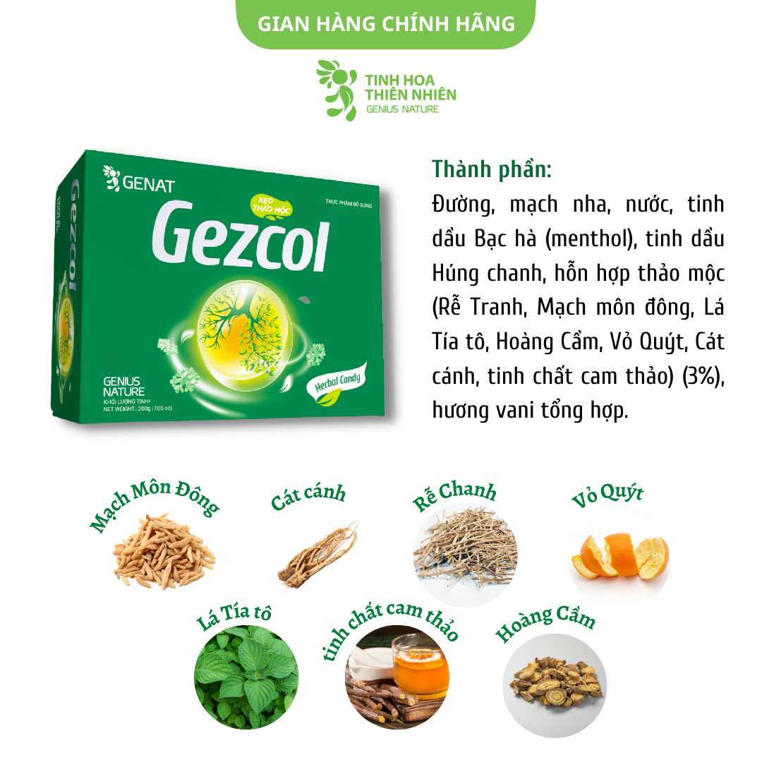 Combo 3 hộp 100 viên - Kẹo thảo mộc Gezcol - Kẹo Genat Gừng - Kẹo ngậm Chanh sả - Genat - Tinh hoa thiên nhiên
