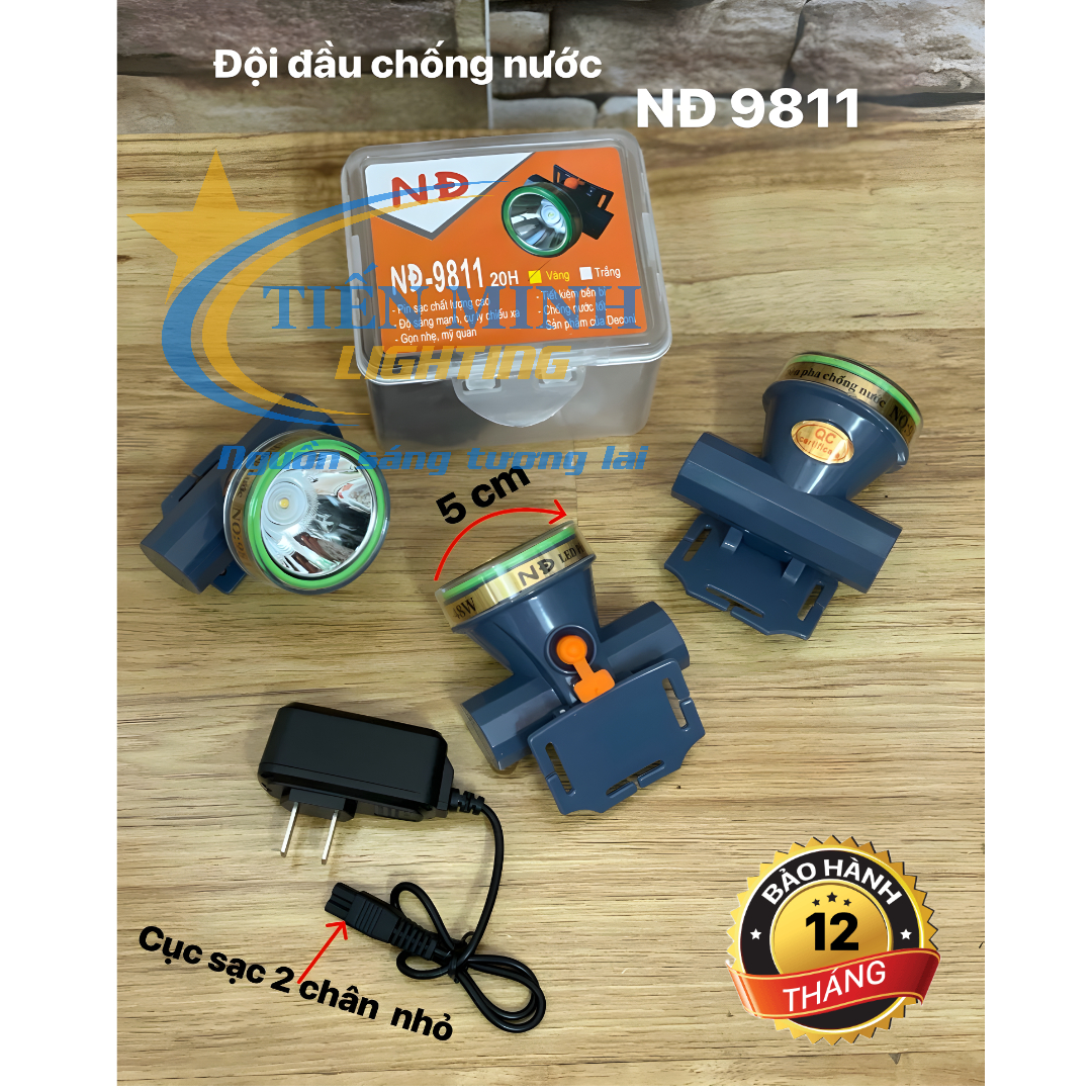 ĐÈN PIN ĐỘI ĐẦU 9811 (CÔNG SUẤT 35W), SIÊU SÁNG (ÁNH SÁNG TRẮNG/VÀNG), DUNG LƯỢNG PIN 2000MAH, CHIP LED 5W, DÙNG LIÊN TỤC 4-6 GIỜ
