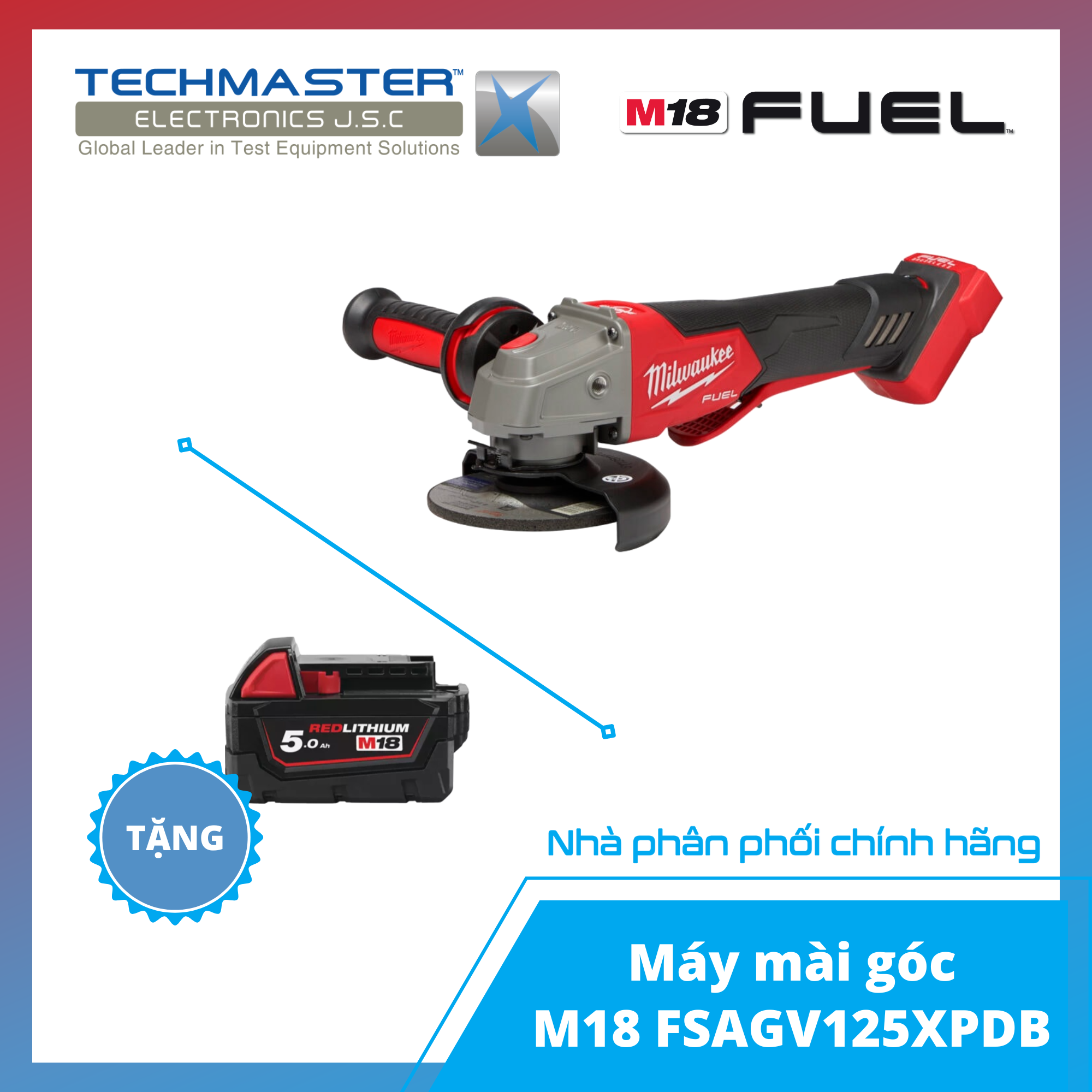 Máy mài góc Milwaukee M18 FSAGV125XPDB-0X0 + TẶNG PIN 18V 5.0Ah-M18B5 (Hàng chính hãng Bảo hành 12 tháng)