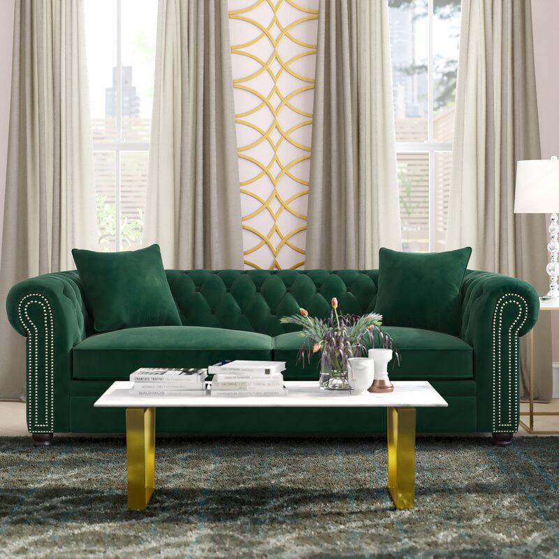 Ghế Sofa Băng Cổ Điển Sang Trọng Cho Phòng Khách, Chất Liệu Vải Nhung Nỉ Kích Thước 1m8