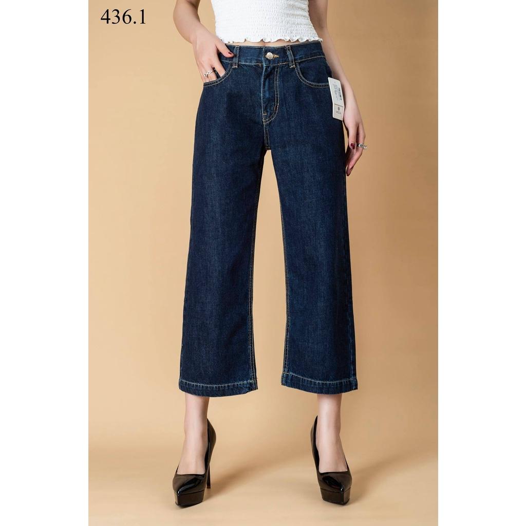 Quần jeans giấy nữ lửng ống rộng vải mềm mát cạp chun trơn hàng hiệu cực đẹp