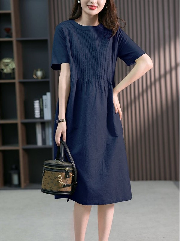  Váy Đầm Nữ Thiết Kế Cao Cấp Cổ Tròn Dáng Suông Tôn Dáng, Đầm Midi Chất Liệu Linen Thời Trang Đũi Việt