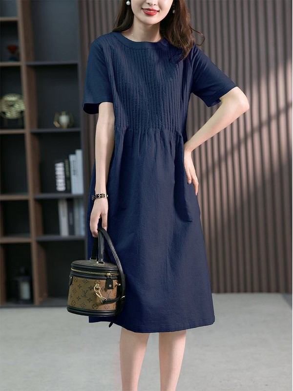 Váy Đầm Nữ Thiết Kế Cao Cấp Cổ Tròn Dáng Suông Tôn Dáng, Đầm Midi Chất Liệu Linen Thời Trang Đũi Việt