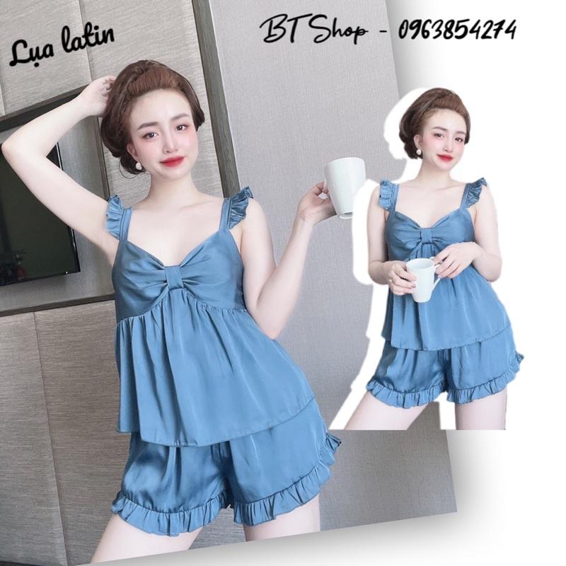 Đồ bộ ngủ mặc nhà lụa latin màu trơn freesize 42-57kg