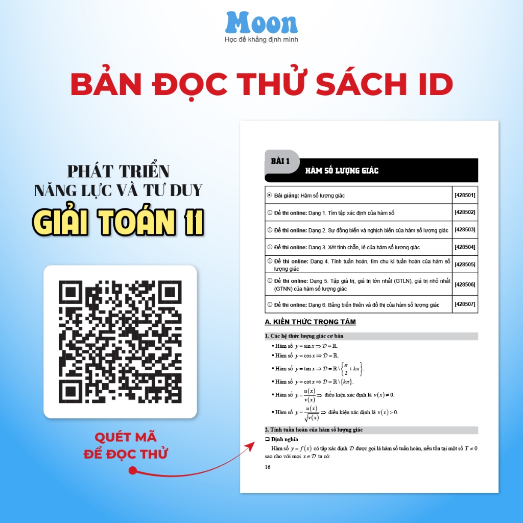 Sách 11 Nâng Cao Chương trình mới - Bài tập Toán nâng cao lớp 11, Phát triển năng lực tư duy giải toán 11 Moonbook