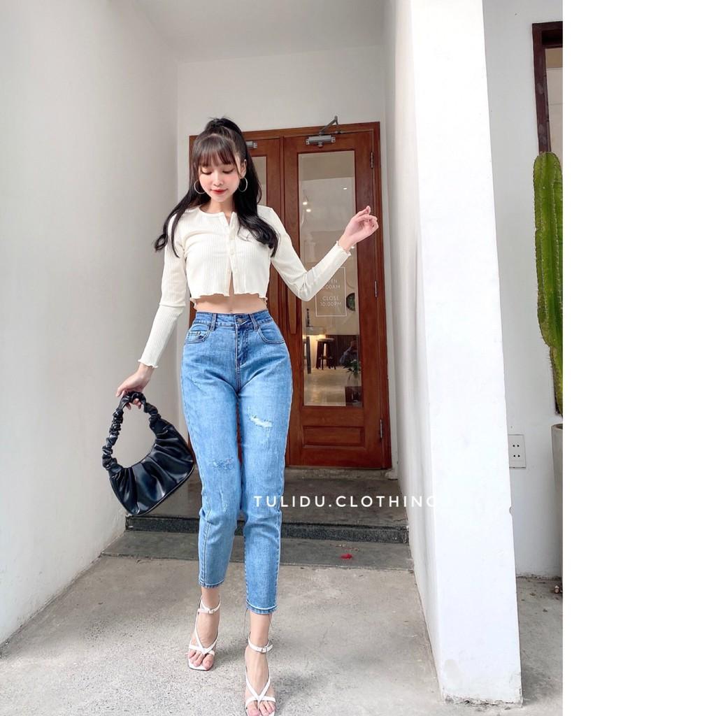 Quần Jean Nữ Dáng Baggy Cạp Lưng Cao Rách Hàng Cao Cấp Quần Bò Nữ Co Giãn #BY924