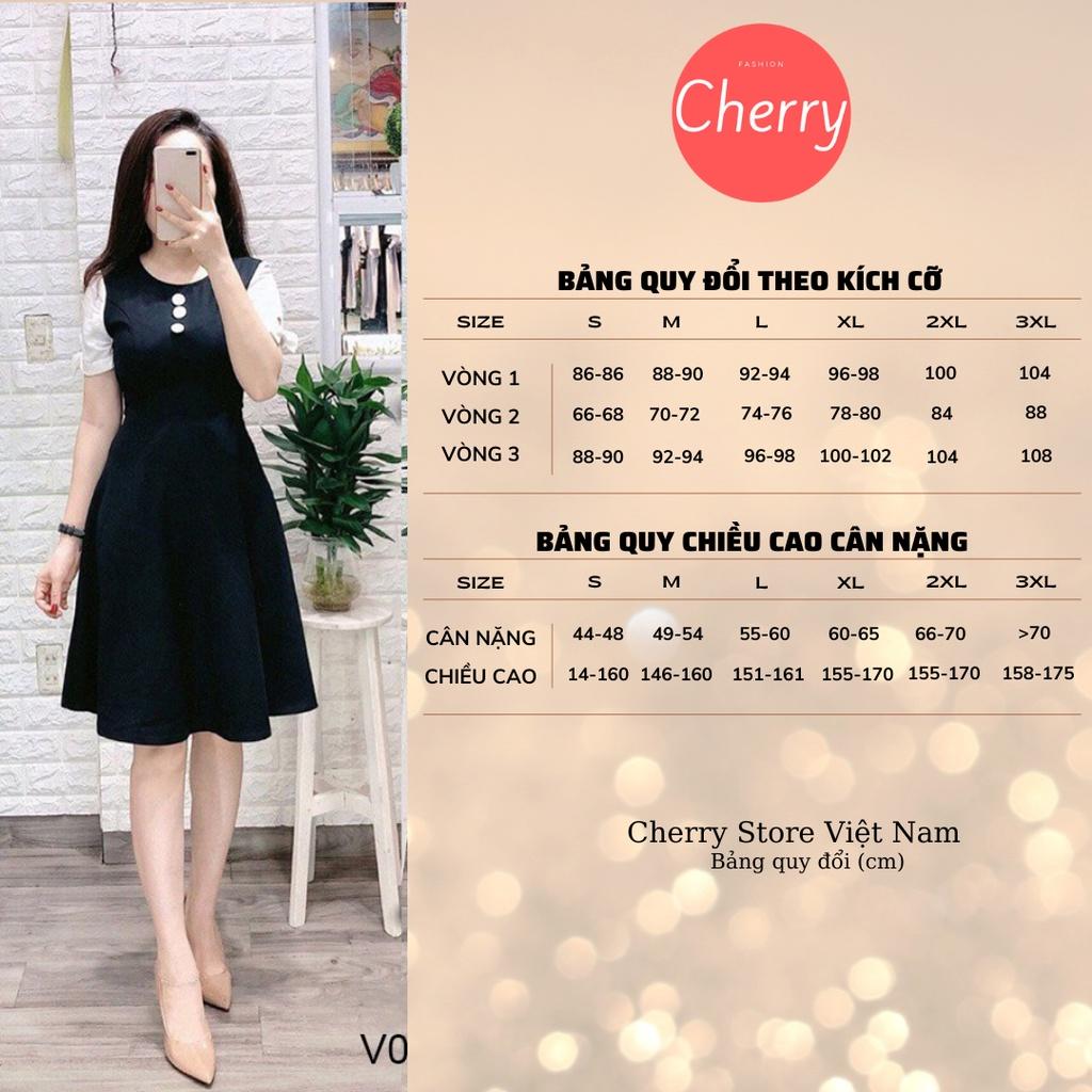 Váy nữ chân váy xòe phối màu đính cúc ngực áo CHERRY đầm nữ công sở thiết kế dự tiệc V023