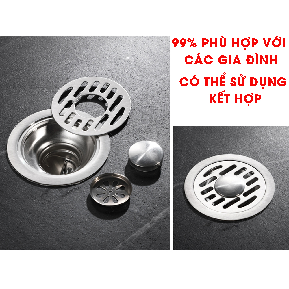 Phễu ga thoát sàn ngăn mùi, vi khuẩn, côn trùng trào ngược lên INOX SUS 304 có lỗ thoát nước thải máy giặt, tròn, MIHOCO 182