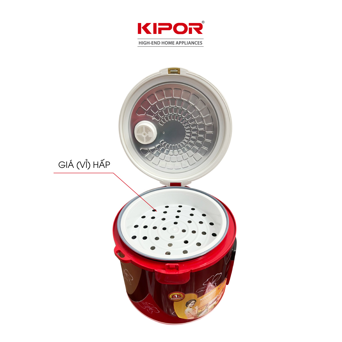 Nồi cơm điện KIPOR KP-25918 - 1.8L - Phủ chống dính HOÀNG KIM, Nồi cơm có tặng kèm vỉ hấp - phù hợp 4-6 người ăn - Hàng chính hãng