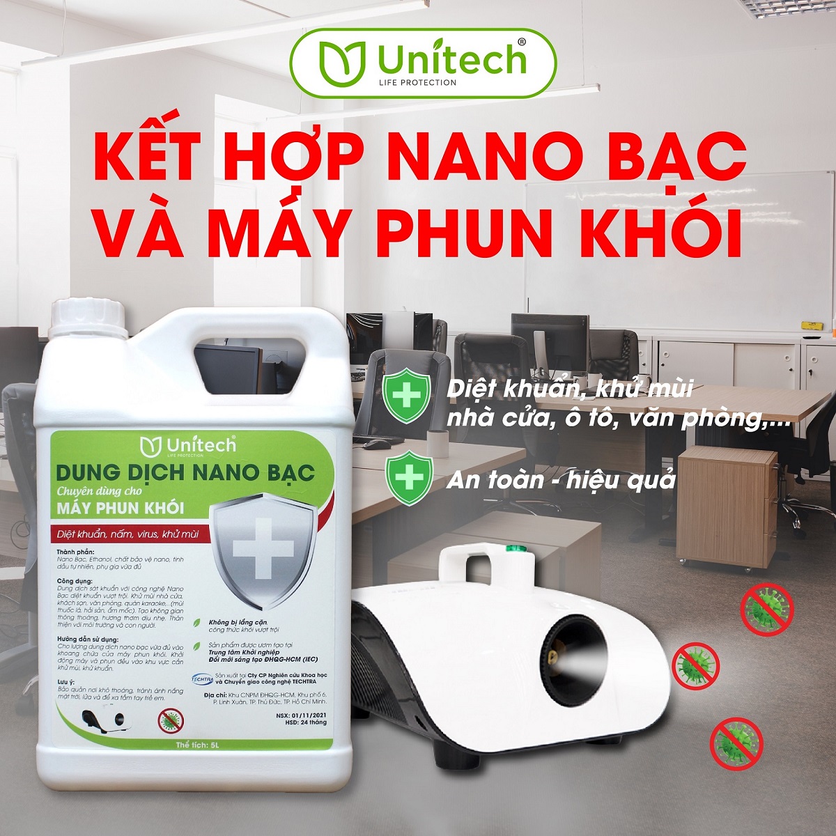 DUNG DỊCH NANO BẠC DIỆT KHUẨN CHUYÊN DỤNG CHO MÁY TẠO KHÓI - Khử mùi ô tô, nhà cửa, nội thất