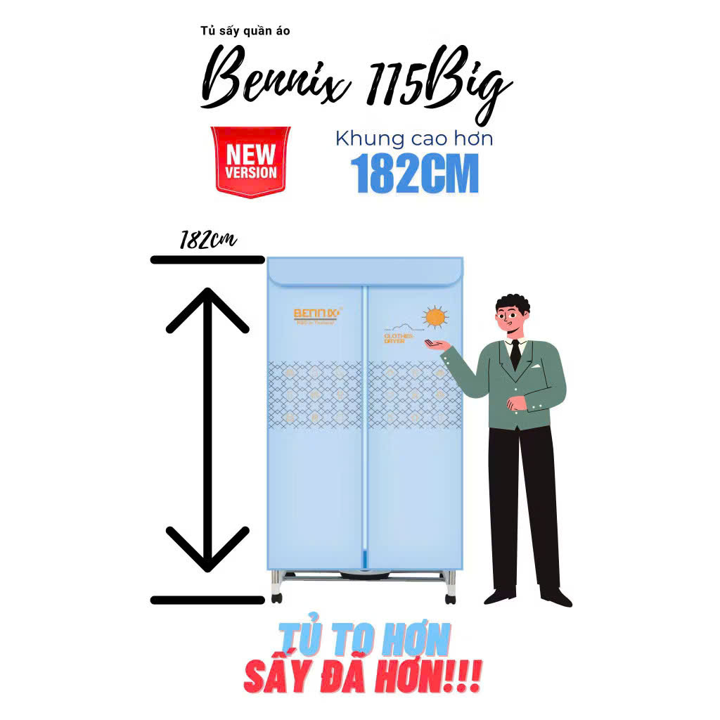 Tủ Sấy Quần Áo cỡ lớn Bennix BN-115Big Plus Công Suất 2300W Bảo Hành 18 Tháng Hàng Chính Hãng