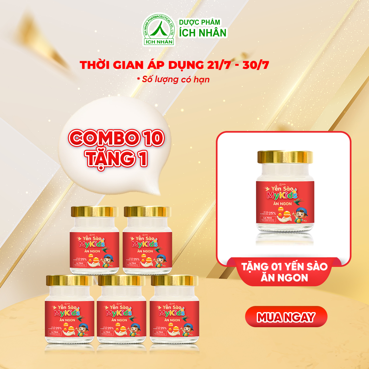 Combo 10 Lọ Yến Sào Mykids Ăn Ngon giúp bé ăn ngon, tăng sức đề kháng, cho bé khỏe mạnh hơn - Dạng lọ 70ml