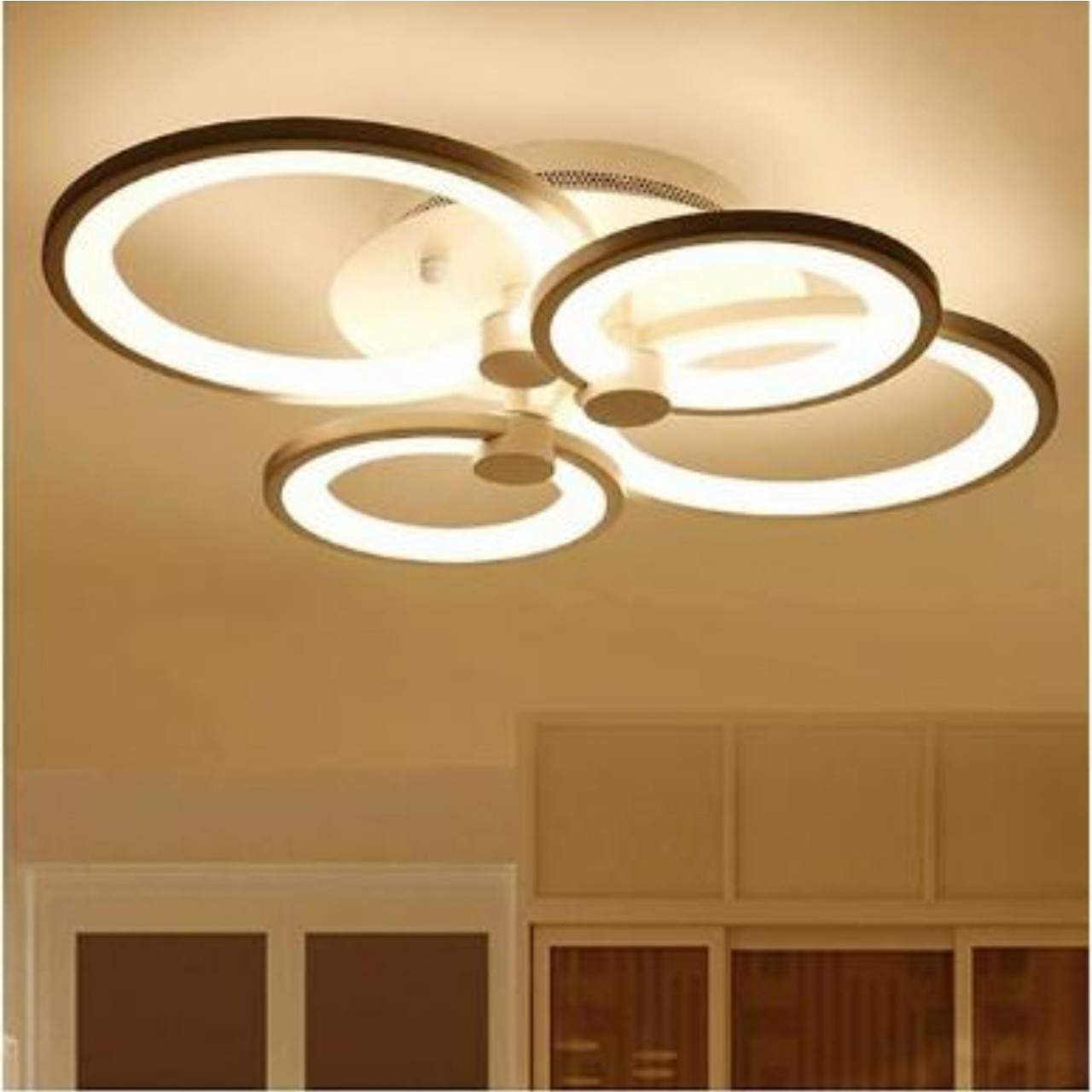 Đèn led trần 4 cánh tròn V4 3 màu, điều khiển từ xa