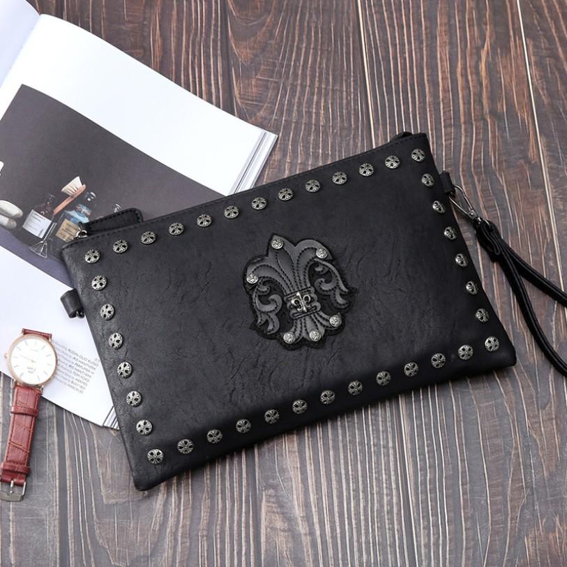 Men's Personalized Rivet Pattern Clutch PU Leather wallet - Black