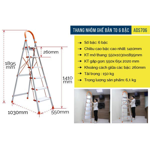 Thang Nhôm Ghế 6 Bậc Advindeq Ads-706