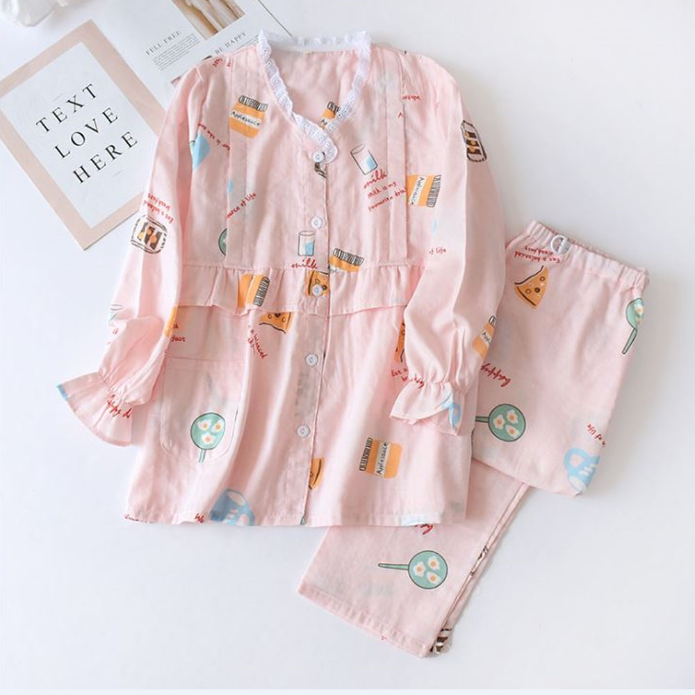 Đồ Bộ Pyjama Bầu Và Sau Sinh Dài Tay AZ2210  Chất Liệu Xô Nhật Mặc Mùa Hè Thu Có Thiết Kế Cho Con Bú Tiện Lợi