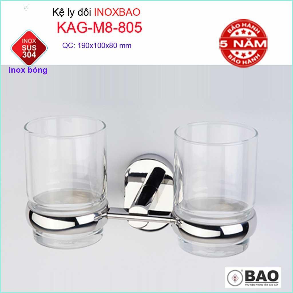 Kệ ly đôi Inox Bảo KAG-M8-805, giá 2 ly bàn chải đánh răng SUS304 dập khuôn cao cấp siêu bền thiết kế tuyệt đẹp tiện dụn