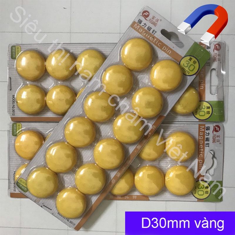 Vỉ nam châm 12 viên đính bảng siêu dính kích thước 30mm màu vàng