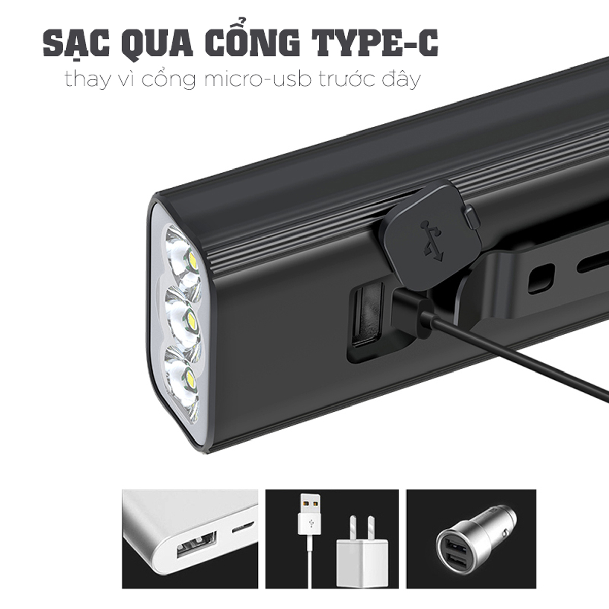 Đèn Pha Xe Đạp Chiếu Sáng Cao Cấp Chống Nước Gắn Ghi-Đông Siêu Sáng Sạc Điện Type-C Có Đồng Hồ Hiển Thị Thời Gian Lượng Pin Có Hỗ trợ Sạc Khẩn Cấp C30ML Mai Lee