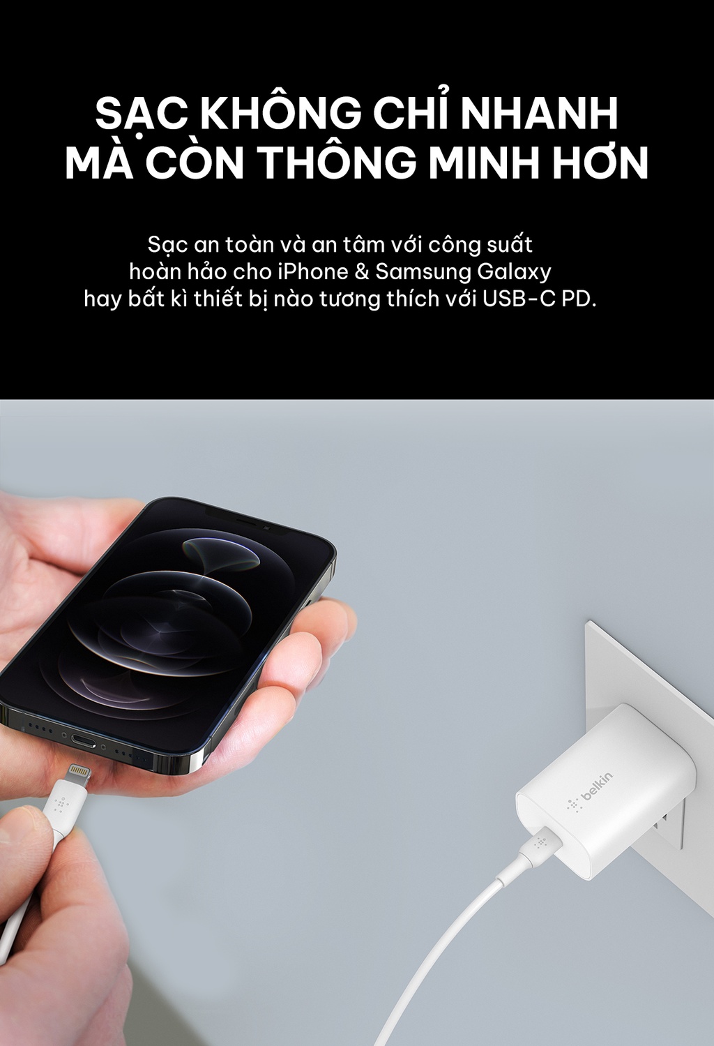 Củ Sạc Nhanh Belkin BOOST↑CHARGE 25W USB-C PD (PPS) - Công Nghệ Power Delivery 3.0 - Sạc Nhanh Cho Cả Iphone và Sam Sung