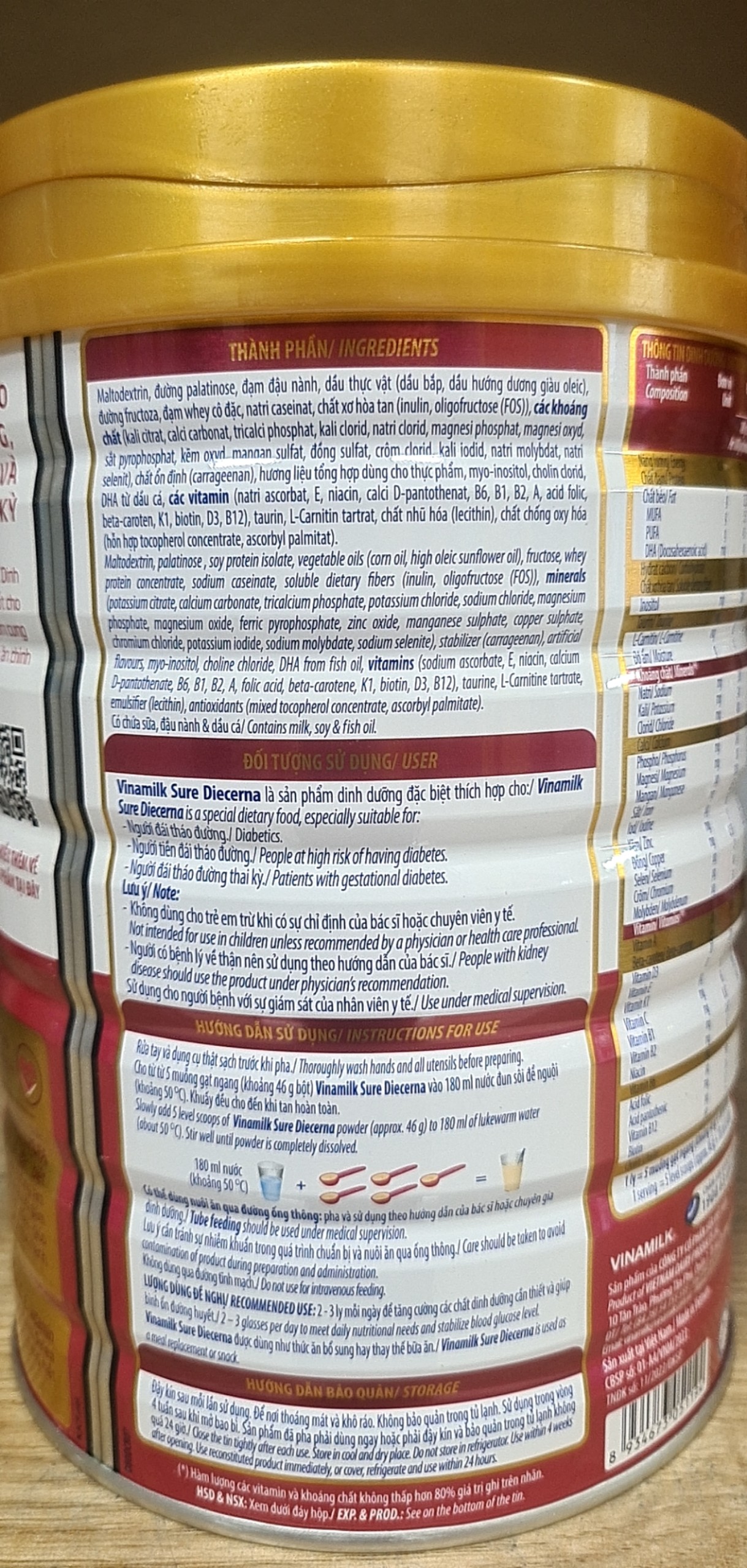 Sữa Bột Vinamilk Sure Diecerna - Hộp Thiếc 900g