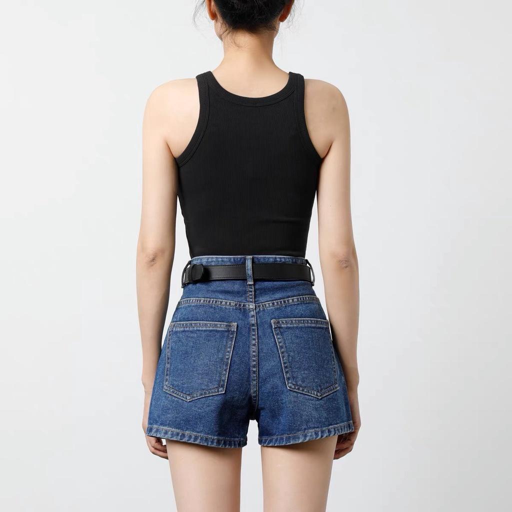 Quần short jean nữ BigSize lưng cao trên rốn, co dãn mạnh, lai cuốn, màu xanh đậm dành cho người mập 4240 - ĐẬM TRƠN 4240
