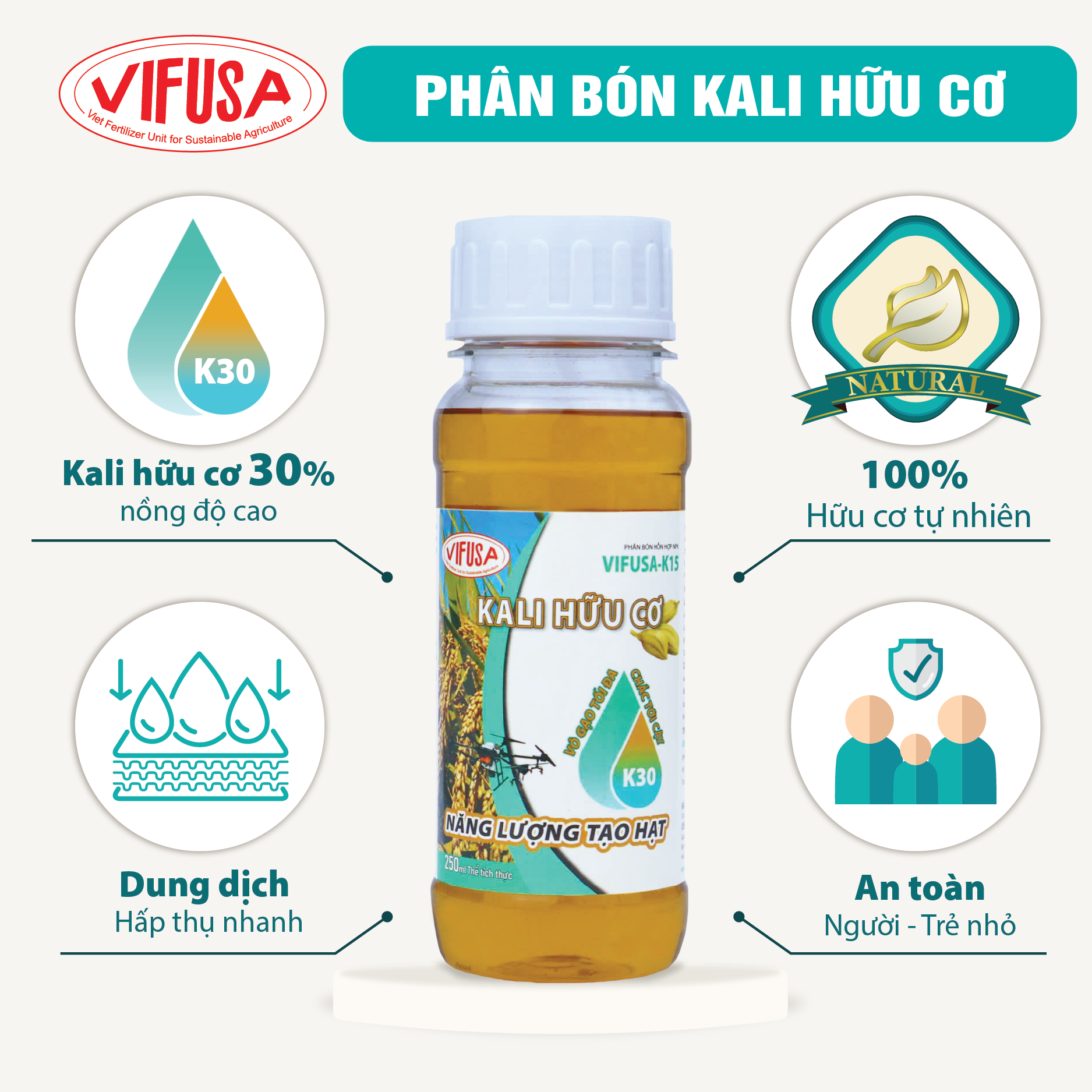 VIFUSA-K15 - Phân bón Kali hữu cơ chai 250ml