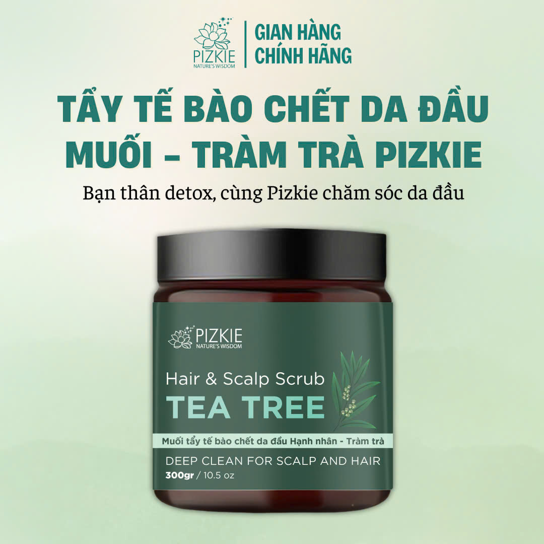 Muối tẩy tế bào chết da đầu tràm trà Pizkie 300gr lâu bết sạch gàu, sạch nhờ da đầu, hỗ trợ mọc tóc